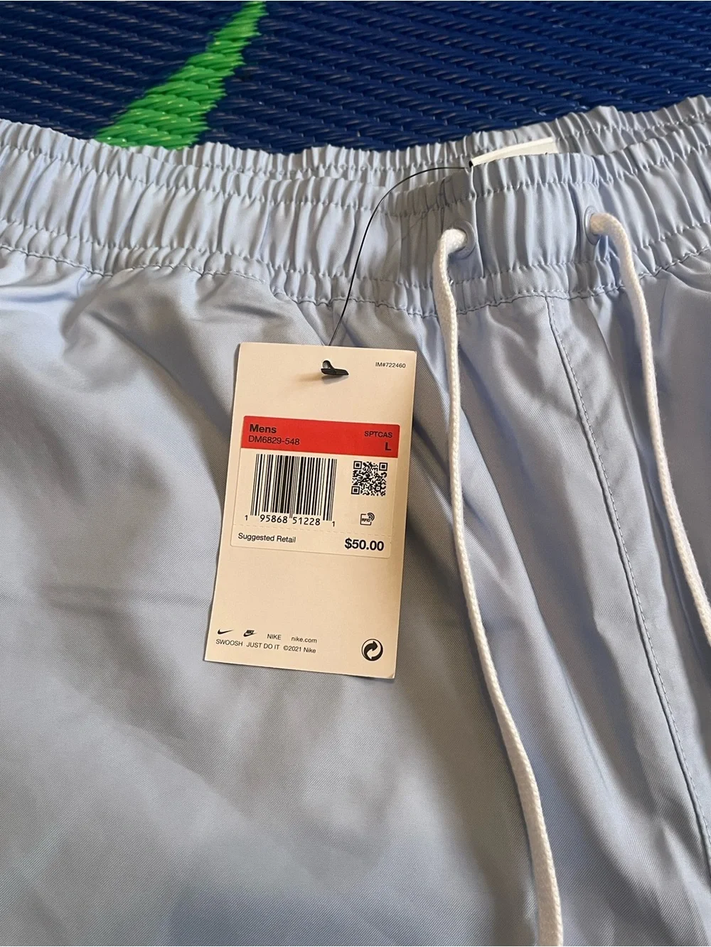 Nike Light Blue Men's Swim Trunks with White Drawstring